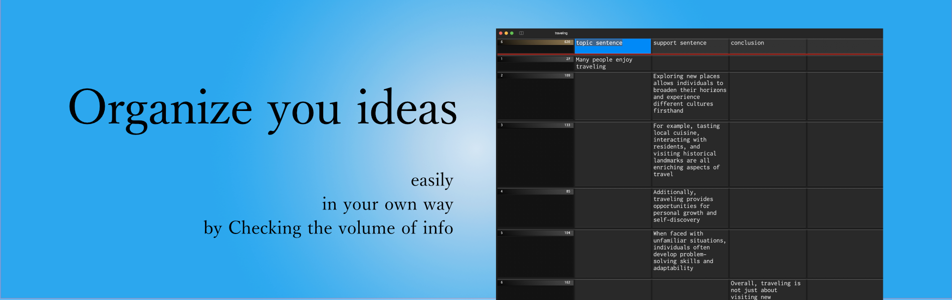 DraftWriter — organize your ideas